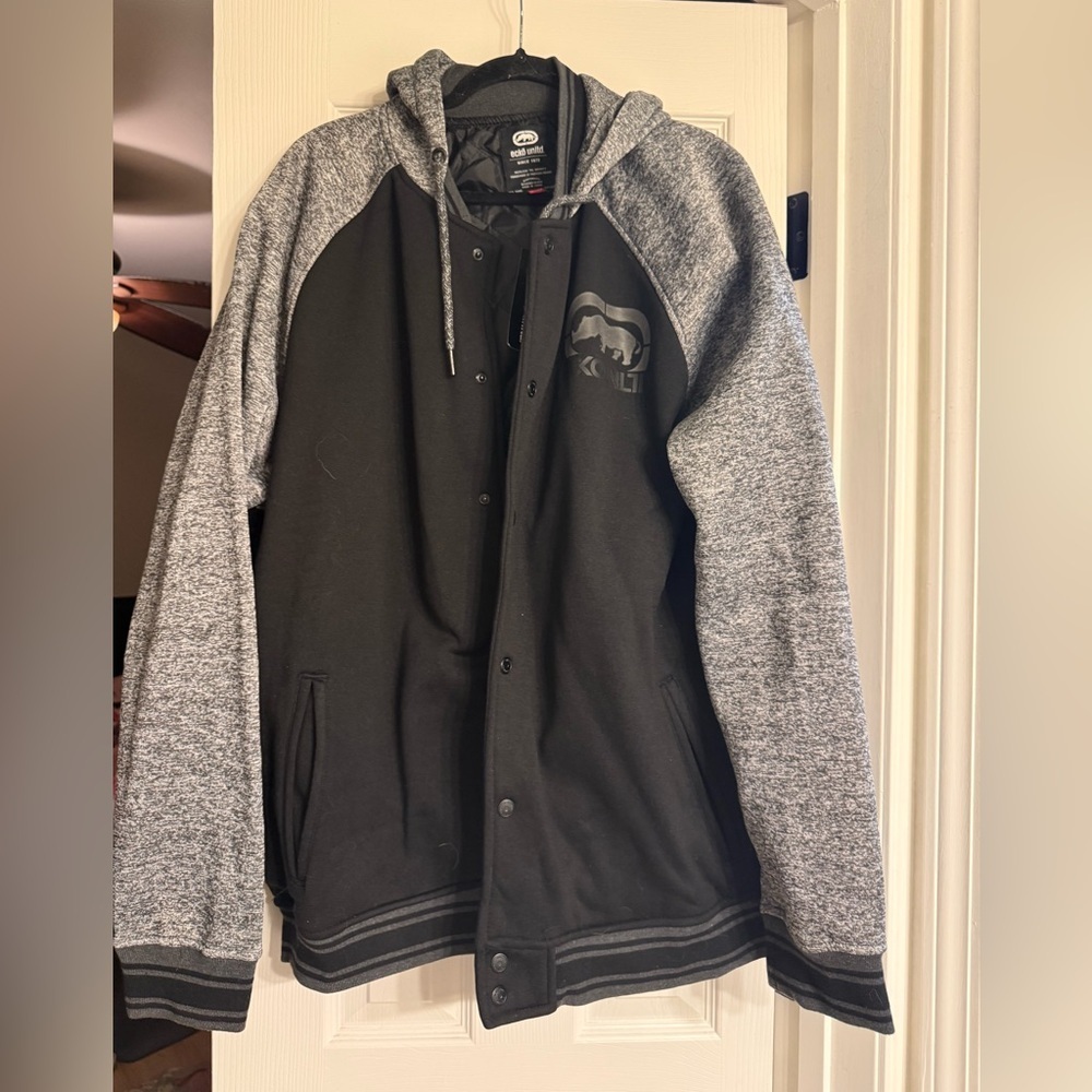 Ecko Unlimited Black and Gray Varsity Jacket 2XL